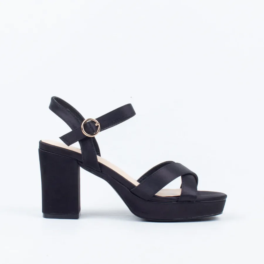 Strappy | Platform^Verali Heppell Platform Heel BlackSatin