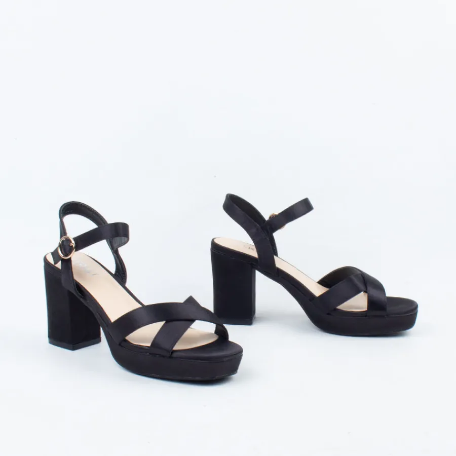 Strappy | Platform^Verali Heppell Platform Heel BlackSatin