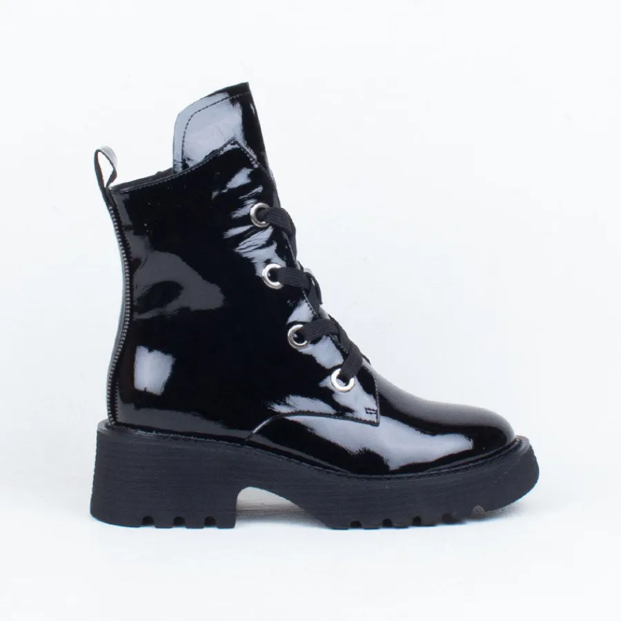 Combat | Lace Up^Bresley NZ Sabre Ankle Boot BlackPatent