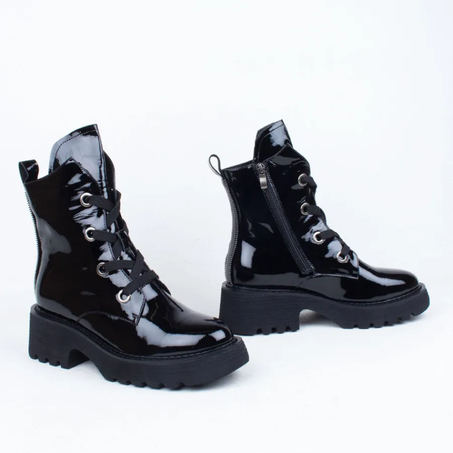 Combat | Lace Up^Bresley NZ Sabre Ankle Boot BlackPatent